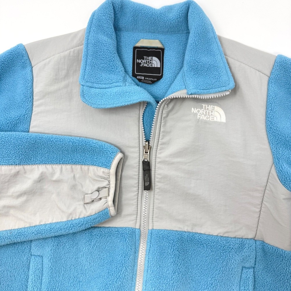 The North Face Girls Large Denali‎ Fleece Jacket Blue Grey Full Zip